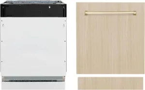 ZLINE Autograph Edition 24" Tallac Series 3rd Rack Top Control Built-In Tall Tub Dishwasher in Custom Panel Ready with Champagne Bronze Handle, 51dBa (DWVZ-24-CB)