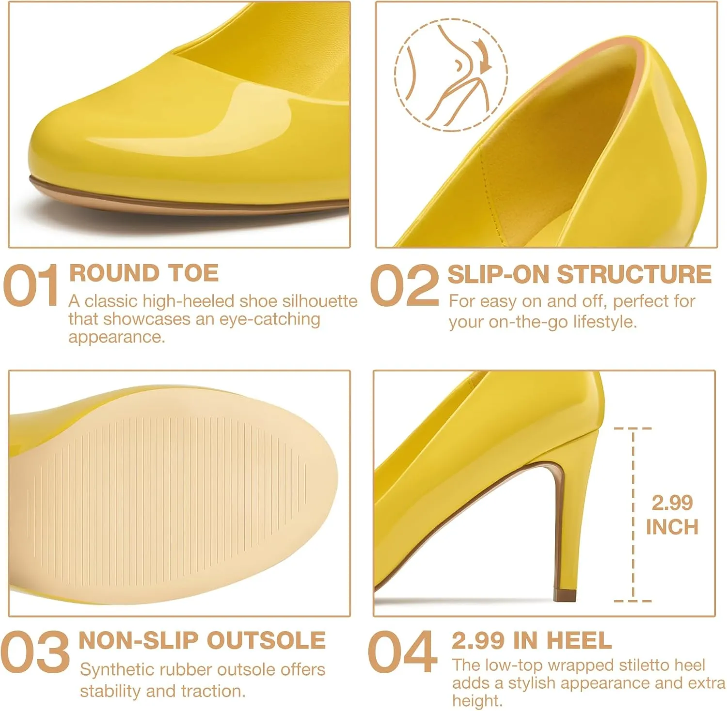 ZURIN Women's Round Toe Stiletto Heels Closed Toe Heels Comfortable Dress Pumps Shoes for Wedding Work Office Business 3 inch