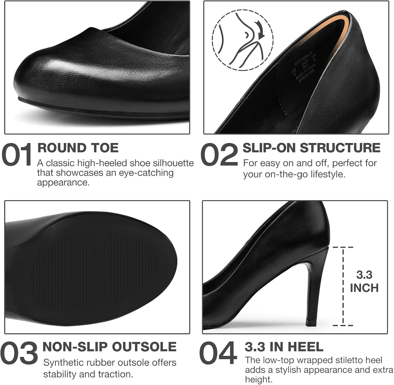 ZURIN Women's Round Toe Stiletto Heels Closed Toe Heels Comfortable Dress Pumps Shoes for Wedding Work Office Business 3 inch